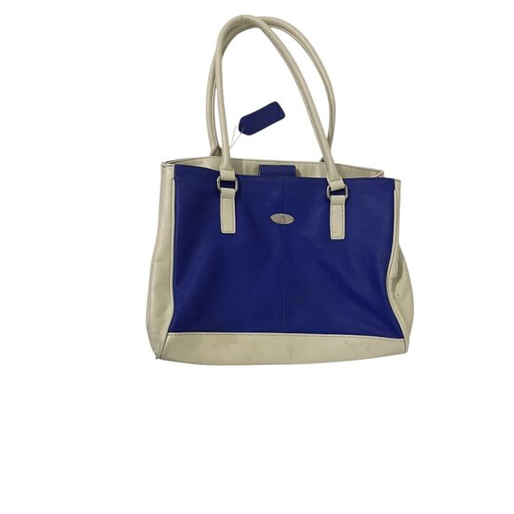 Aurielle Handbag Two Tones Cobalt Blue Center Section with Cream or Off-White Si - Picture 4 of 7